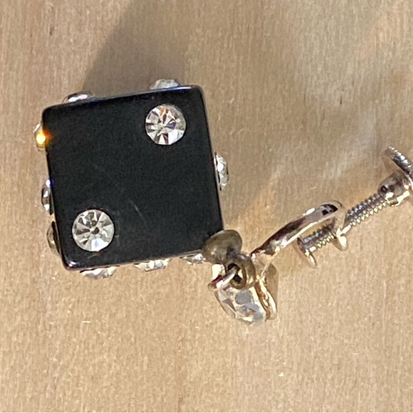 RARE Vintage Earring-only have one 😕 Black Bakelite Die w/inset Rhinestones. - Picture 5 of 5